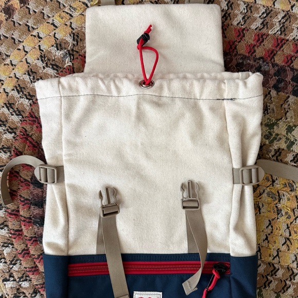 2014 Limited Edition Topo x Woolrich Rover Pack Cream Navy Red Tan Made in USA - Picture 3 of 10